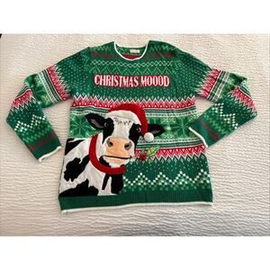 Holiday Time Mens Ugly Christmas Sweater Cow Christmas Moood Sz Lg 42-44